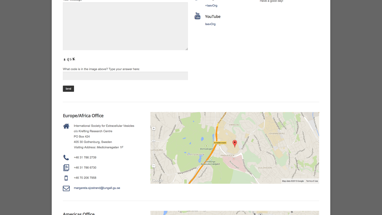 ISEV Screenshot - Contact Page